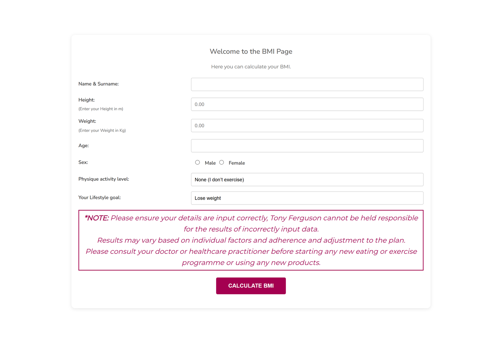 Custom BMI & Meal Plan Plugin - WordPress